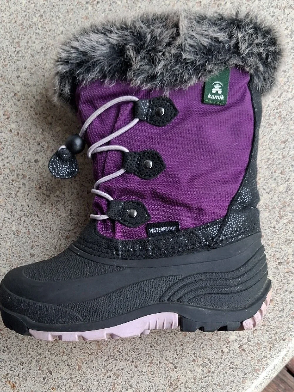 Kamik Kids Purple and Black Winter Boots with Faux Fur Trim